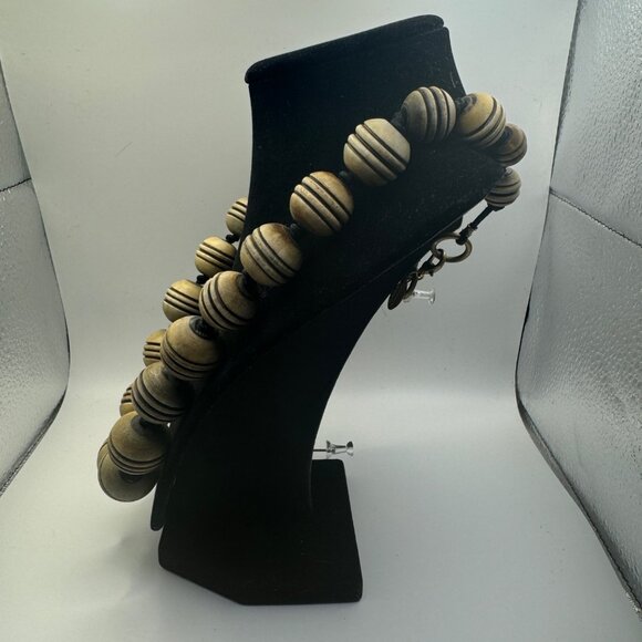 Talbots Vintage Style Wooden Bead Necklace With Brass Accents & Clasp - Picture 3 of 5